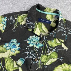 Tommy Bahama Mens Shirt S Black Floral Silk Short Sleeve Regular Fit Button Up
